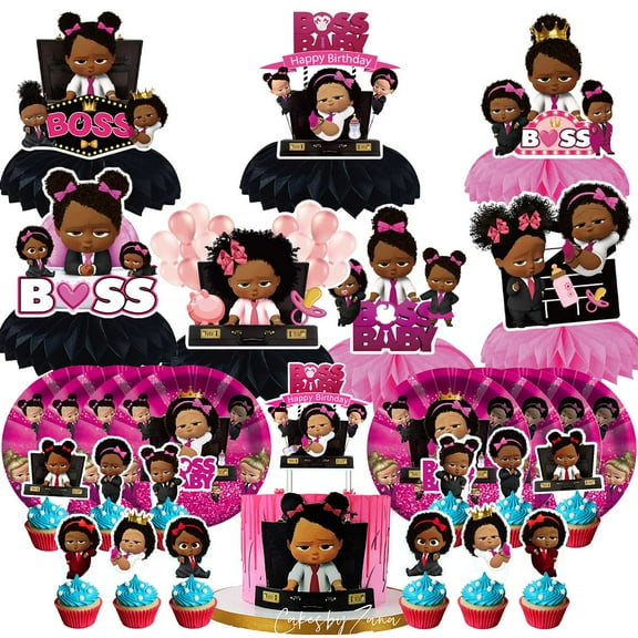 Boss Baby Africa Girl Party Supplies Decor Plates Fans Decorations Honeycomb Centerpieces Cake Toppers
