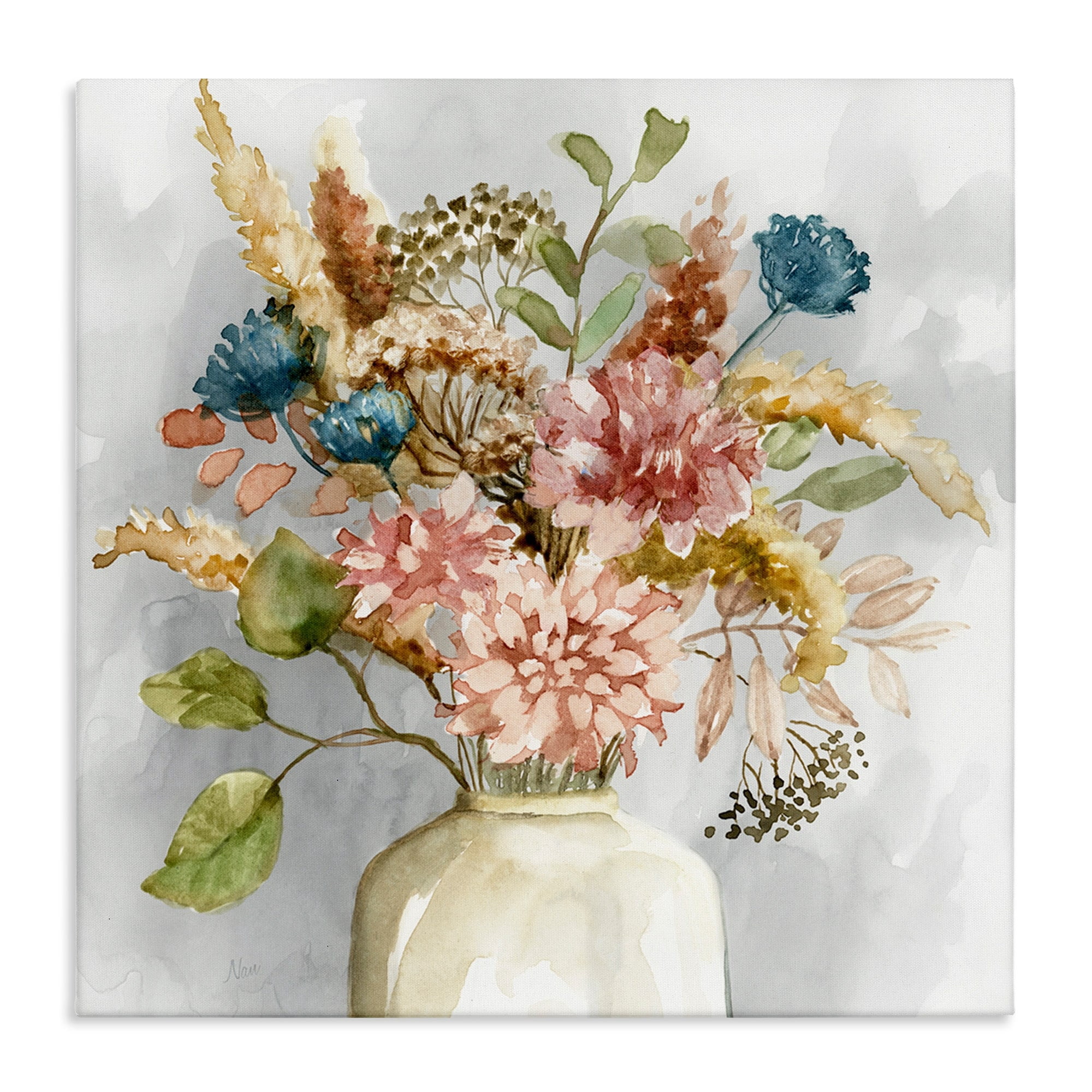 Stupell Industries Wildflower Watercolor Bouquet Country Vase Floral Painting, 24 x 24,Design by Nan