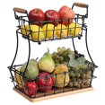 thumbnail image 1 of SunnyPoint 2-Tier Rectangle Countertop Fruit, Bread Wire Basket (Black, Metal + Wood base), 1 of 5