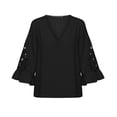 thumbnail image 7 of ZHYou Blouses for Women V Neck Pullover Lace Hollow 3/4 Sleeve Tops Summer Fall Business Casual Shirts,Black,Size L, 7 of 7