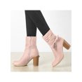 thumbnail image 6 of BLISSFUL STEP Women's Slouch Boots Ankle-High Block Heel Bow Decor Boots Dust Pink 9, 6 of 8