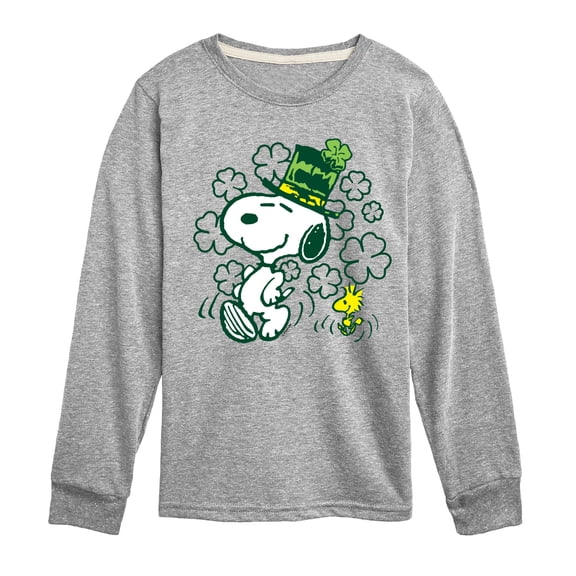 Peanuts - St. Paddy's Snoopy and Woodstock - Youth Boys Long Sleeve Graphic T-Shirt