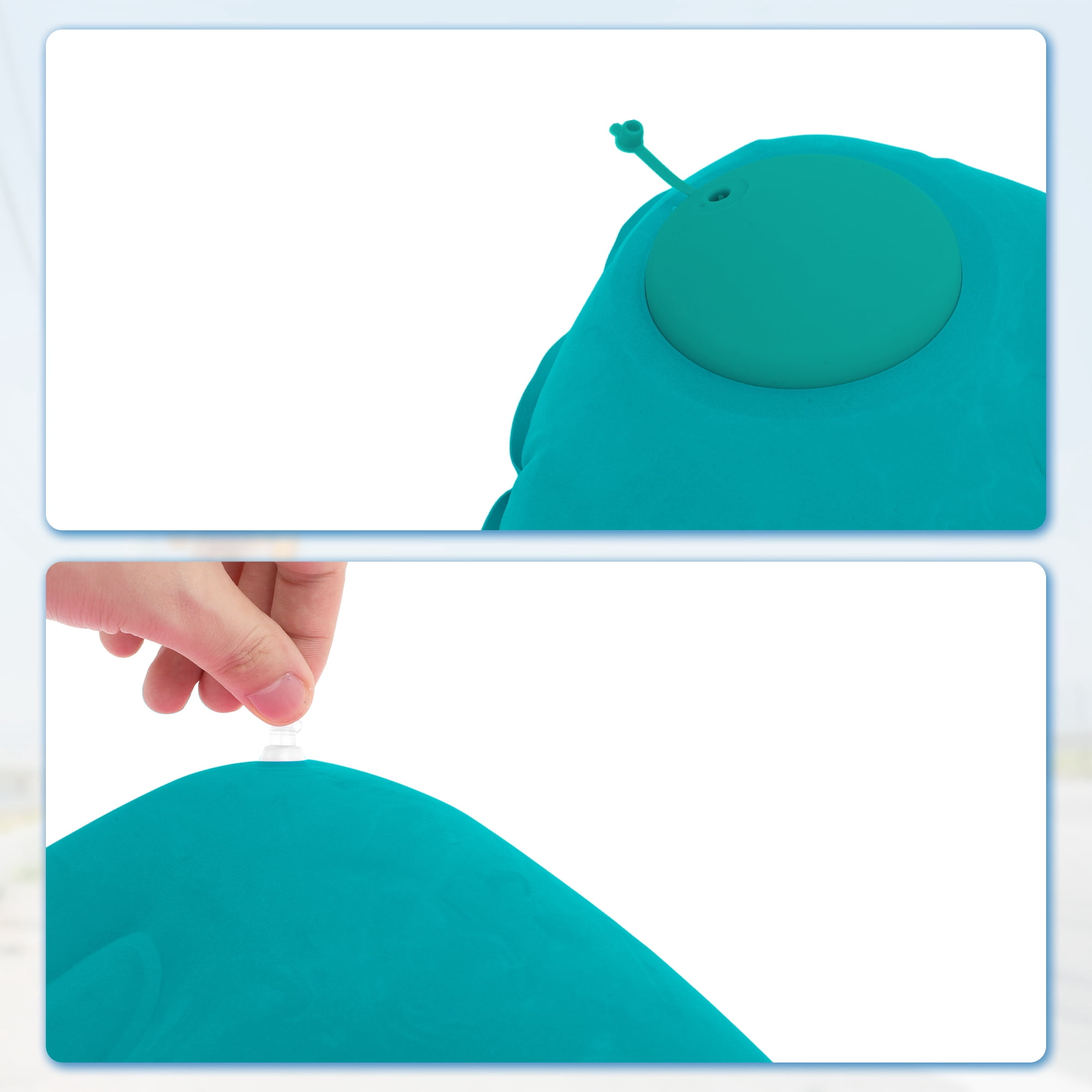 Unique Bargains Travel Pillow Press to Inflate Neck Pillow Peacock Green 19.29"x12.6"