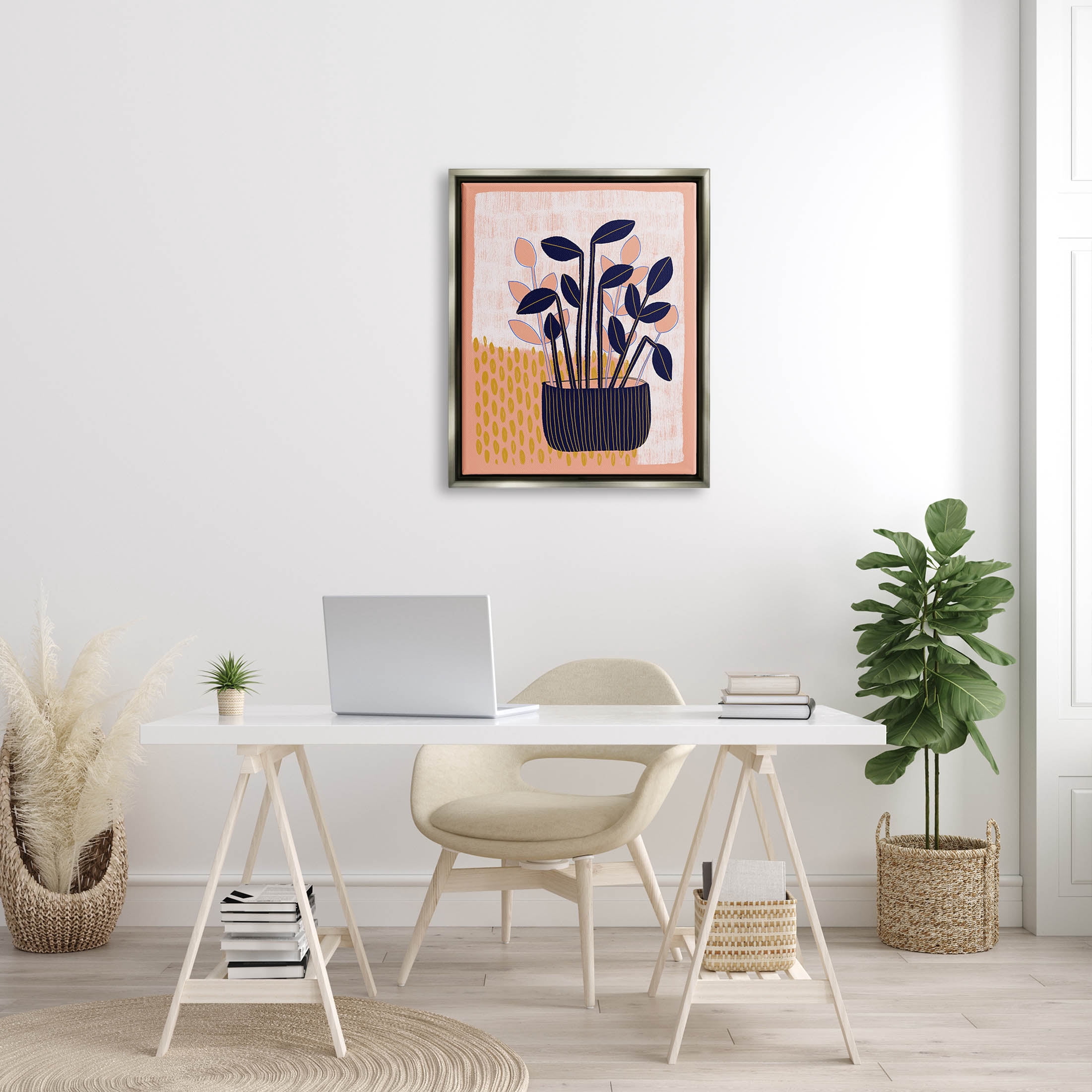 Stupell Industries Modern Patterned Potted Plant Graphic Art Luster Gray Floating Framed Canvas Print Wall Art, Design by Birgit Maria Kiennast