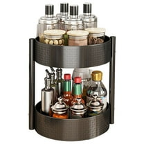 Lazy Susan Organizer 2 Tier - Turntable Spice Rack 10 inch Adjustable Metal Rotating Lazy Susan for Cabinet Pantry Kitchen Countertop Dining Table Cupboard Bathroom Vanity Storage Black