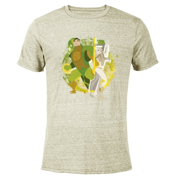 Marvel Eternals Stylized Cartoon Thena and Gilgamesh - Short Sleeve Blended T-Shirt for Adults - Customized-Yellow