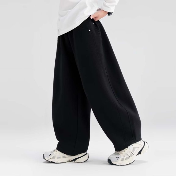 ITSAME Boys Casual Pants, with Pockets Wide Leg Elastic Waist Kids Fashion Loose Comfortable Pants Black 8-9T