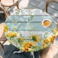 thumbnail image 4 of Sunflower Round Tablecloth 36-44 Inch Round Fitted Table Cloth with Elastic Edge, Summer Eucalyptus Botanical Floral Teal Wood Waterproof Table Cover Protector for Outdoor Picnic Party Dining, 4 of 9