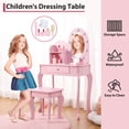 thumbnail image 4 of Bingirl Wooden Vanity Table with Lighted Mirror and Stool Makeup Playset, 4 of 8