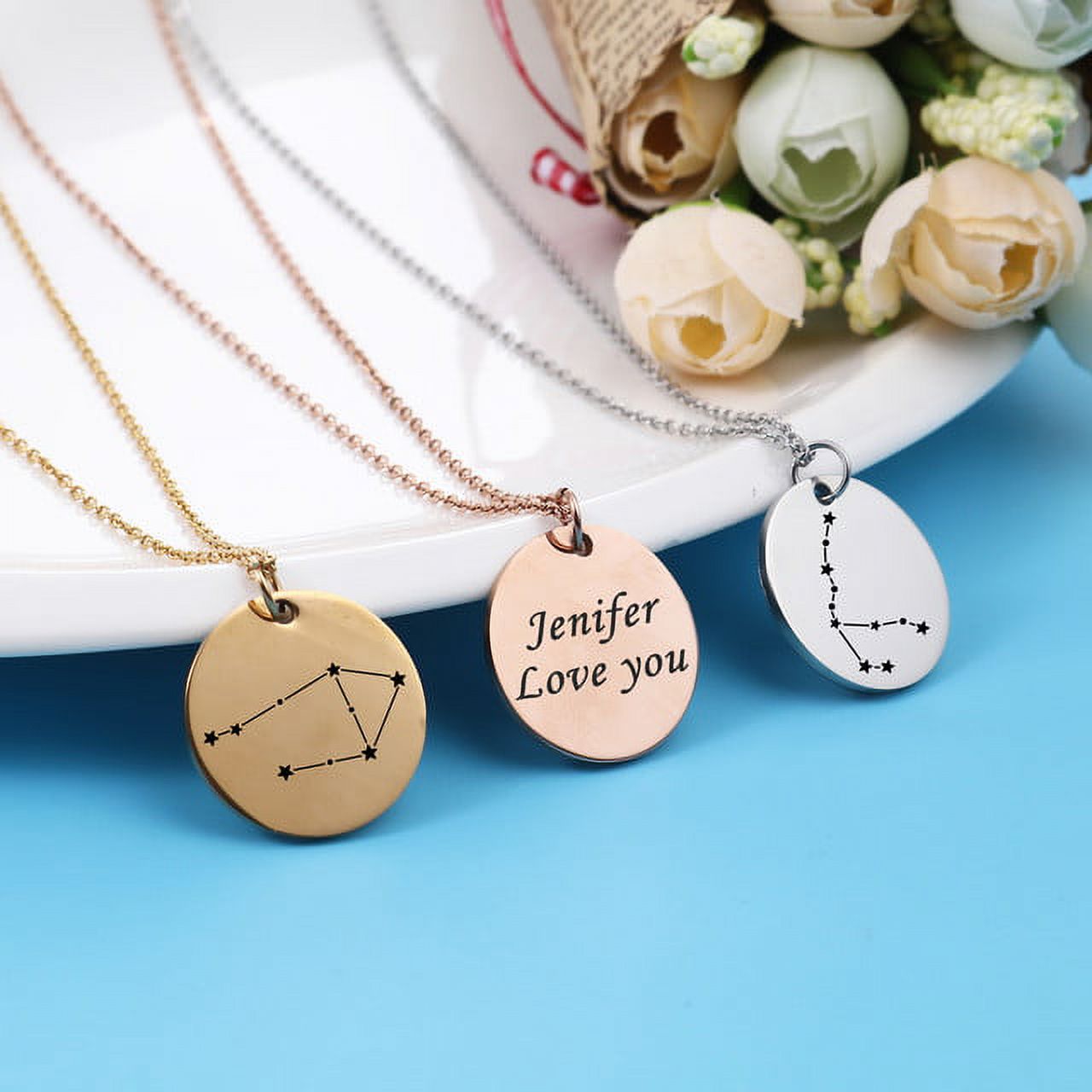 Zodiac Jewelry - Horoscope Constellation Necklace - Zodiac Birthday Gift with Back Can Engraved Name - Zodiac Gift for Girl