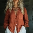 thumbnail image 2 of HomeDM Womens Button Down Shirts, Long Sleeve Cotton Linen V Neck Casual Loose Fit Summer Tops Solid Color - Watermelon Red/2XL, 2 of 9