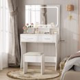 thumbnail image 4 of Fulvari Vanity Desk with 31.5" Large LED Mirror & Lights, Makeup Vanity Table with 2 Drawers, Cushioned Stool, Power Outlet, 3 Color Modes, Dimmable Modern Dressing Table for Bedroom, 4 of 8