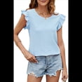 thumbnail image 1 of Blusas Casuales para Mujer, Blusas de Corta con Cuello Redondo y Volantes. Azul XL, 1 of 10