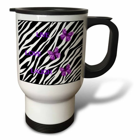 

3dRose Zebra Print With 3 Purple Butterflies Travel Mug 14oz Stainless Steel