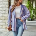 thumbnail image 4 of Women Long Sleeve Plaid Hooded Shirt Drawstring Button Up Shacket Jacket Chest Pockets Casual and Cozy, 4 of 7