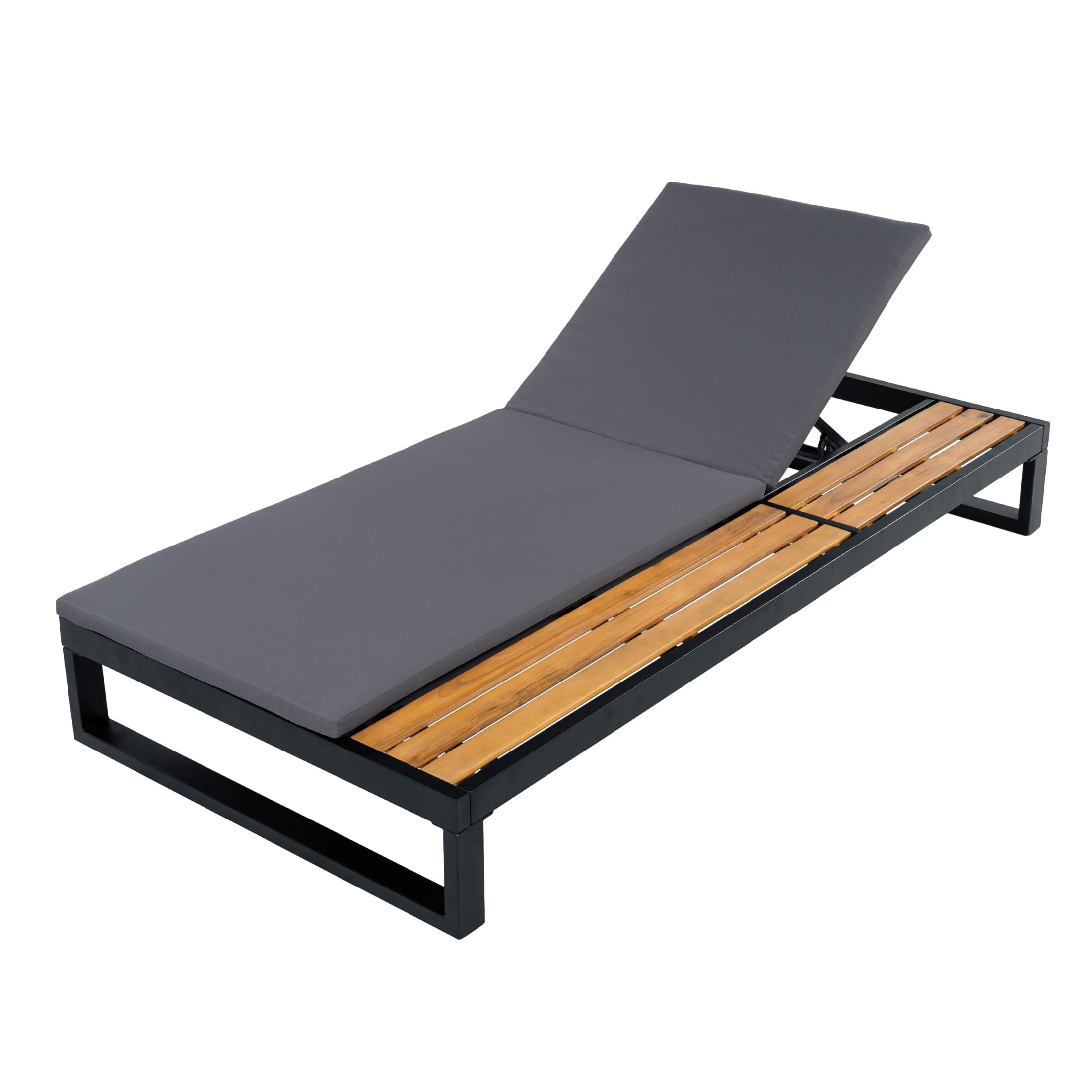 Christopher Knight Home Outdoor Chaise Lounge with 1.57" Cushion, 5-Position Recliner, Black + Dark Gray