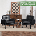thumbnail image 5 of Mid-Century Modern Accent Chairs Set of 2 Upholstered PU Leather Armchairs with Button Tufted Back and Solid Wood Legs, Cozy Side Chairs for Living Room, Bedroom, Office, or Cafe (Black), 5 of 12