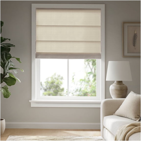 JERFIT 64" x 34" Ivory Cordless Roman Shade - Thermal Insulated Room Darkening Polyester Window Blind