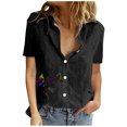 thumbnail image 2 of Mefallenssiah Femmes Imprimer Manches Courtes Bouton en Vrac Col Rabattu Chemise Blouse Solide tops, 2 of 8
