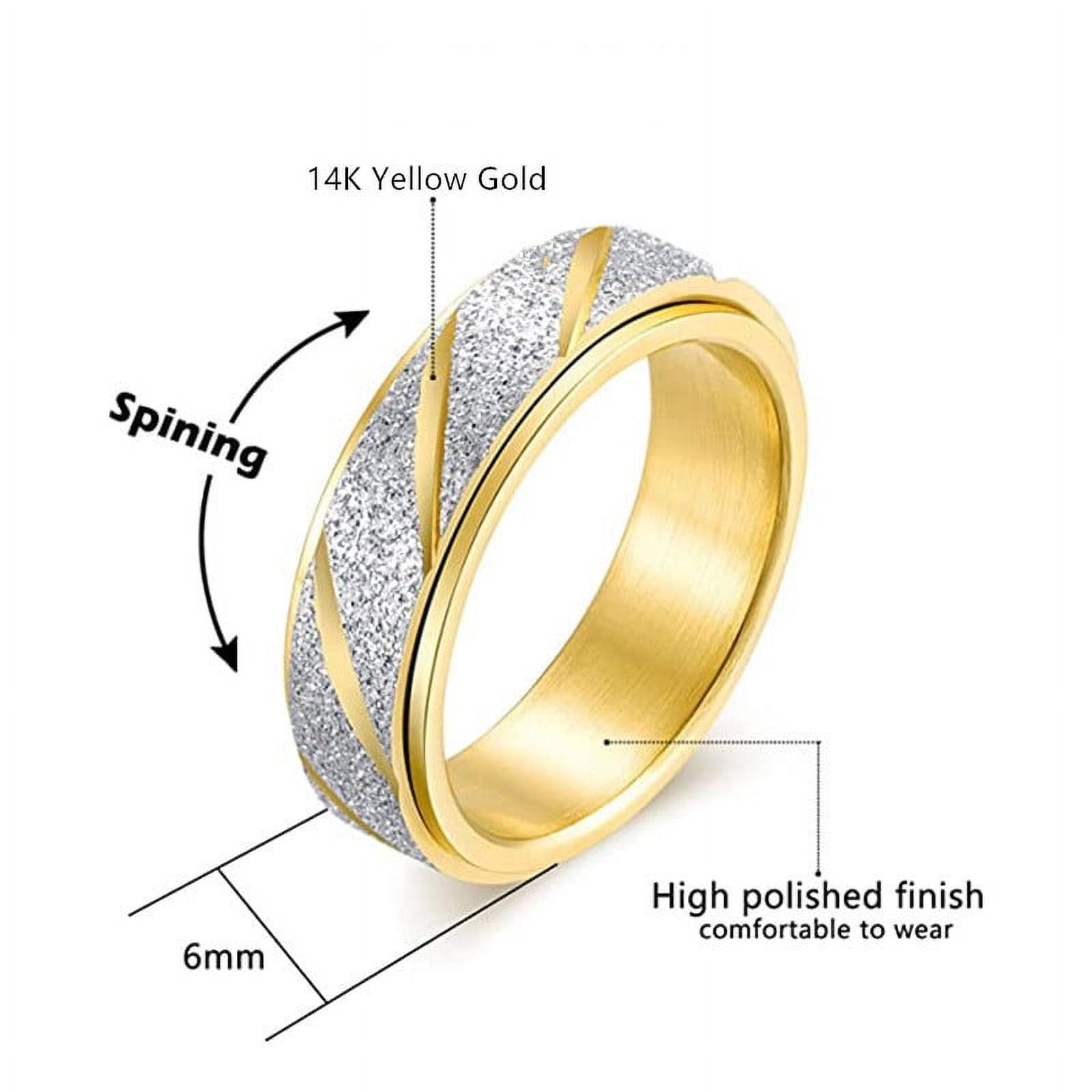 Anxiety Fidget Spinner Rings for Men Women Wave Pattern 14K Yellow Gold Spinning Rotatable Ring Punk Rock Anti Stress Jewelry