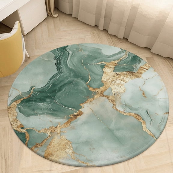 Colorful Marble Green Gilding Round Area Rugs for Bedroom Living Room, 4FT Soft Indoor Circle Carpets, Carpet Home Decor Floor Mat