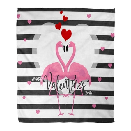 SIDONKU Throw Blanket Warm Cozy Print Flannel Red Celebration Valentines Day Cute Flamingo Black Stripes February Comfortable Soft for Bed Sofa and Couch 50x60 Inches