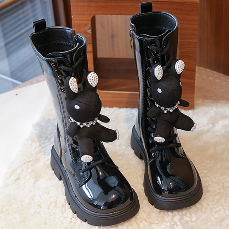Dakaela Girls Knee High Boots Lace up Mid Calf Riding Combat  display picture 2