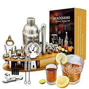 AYAOQIANG Cocktail Shaker Set with Stand, 24 Pcs 750mL Stainless Steel Cocktail Bartender Kit with Stand,Perfect Home Bartending Kit and Martini Cocktail Shaker Set For an Awesome Drink Mixing