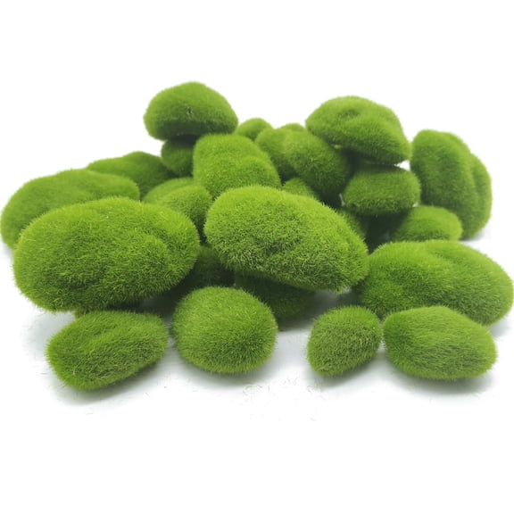 30Pcs Preserved Pole Moss Pillow Bun Cushion Rocks, Natural Green Decorative Real Natural Green DIY Kit Gardenning Art Wall Decor Florist Decor Easter Table Decor Wedding (3 Sizes)