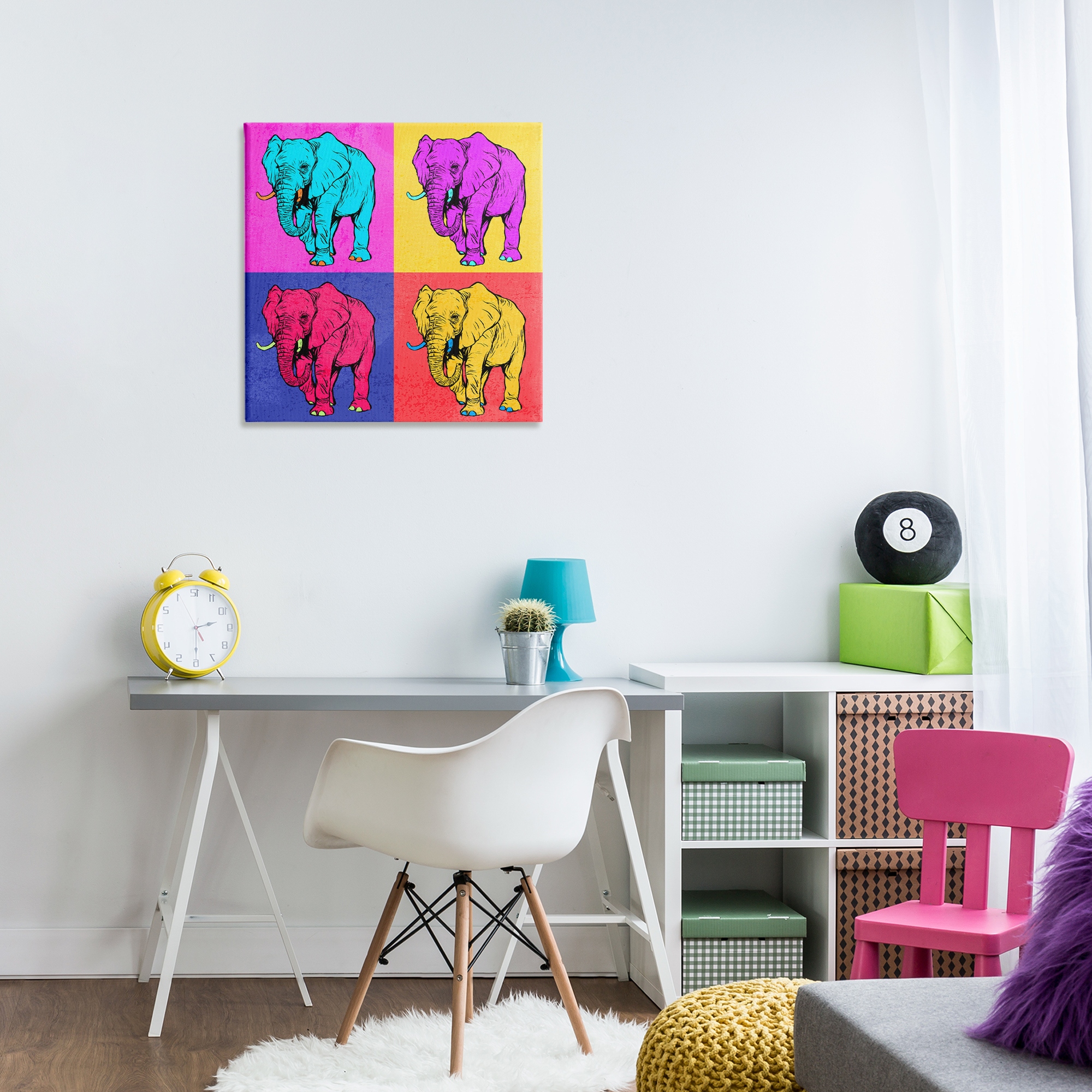 Stupell Industries Bold Pop Elephants Animals Painting Wrapped Canvas Art Print Wall Art, 24 x 24