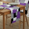 thumbnail image 2 of Table Runner Dresser Scarves 90 Inch Long, Purple Black Gray White Abstract Art Linen Dining Table Runners Splicing ArtWork Tabletop Scarf for Wedding Holiday Party Kitchen, 2 of 7