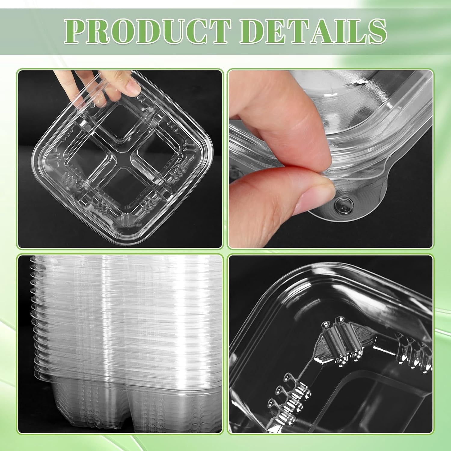50 Pcs Disposable Clear Plastic Bento Boxes,4 Compartment Snack Containers Leakproof Food Container,Stackable Travel Lunch Boxes with Lids Divided Food Storage Containers for  Work Travel