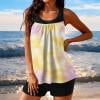 thumbnail image 1 of RKSTN Womens Bathing Suits Summer Tankini Swimsuits Printed Color Block Crew Neck Swim Tank with High Waisted Solid Color Swim Shorts Matching Two Piece Set Swimwear for Beach Vacations, 1 of 5