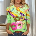 thumbnail image 2 of Byworldtasic Women's Carnival Sequins Top Casual Print Round Neck 3/4 Sleeve T-shirt Mardi Gras Blouse, 2 of 6