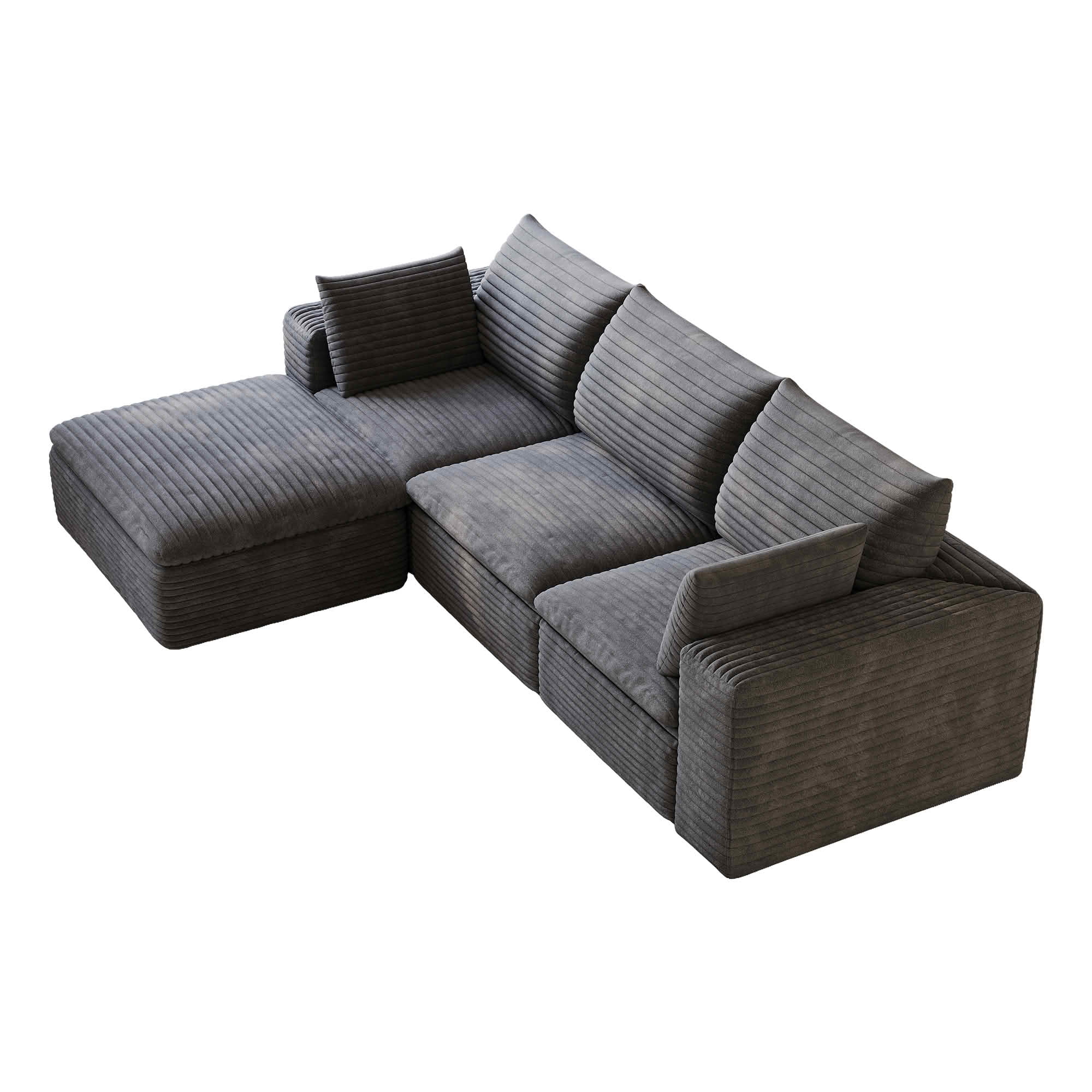 MAYEERTY 102.4 Inch Cloud Modular Sofa, Corduroy Deep‑Seat Couch with Double‑Layer Removable Cushions, No‑Assembly DIY Combination Sponge Sofa for Living Room Bedroom Conference Room Apartment