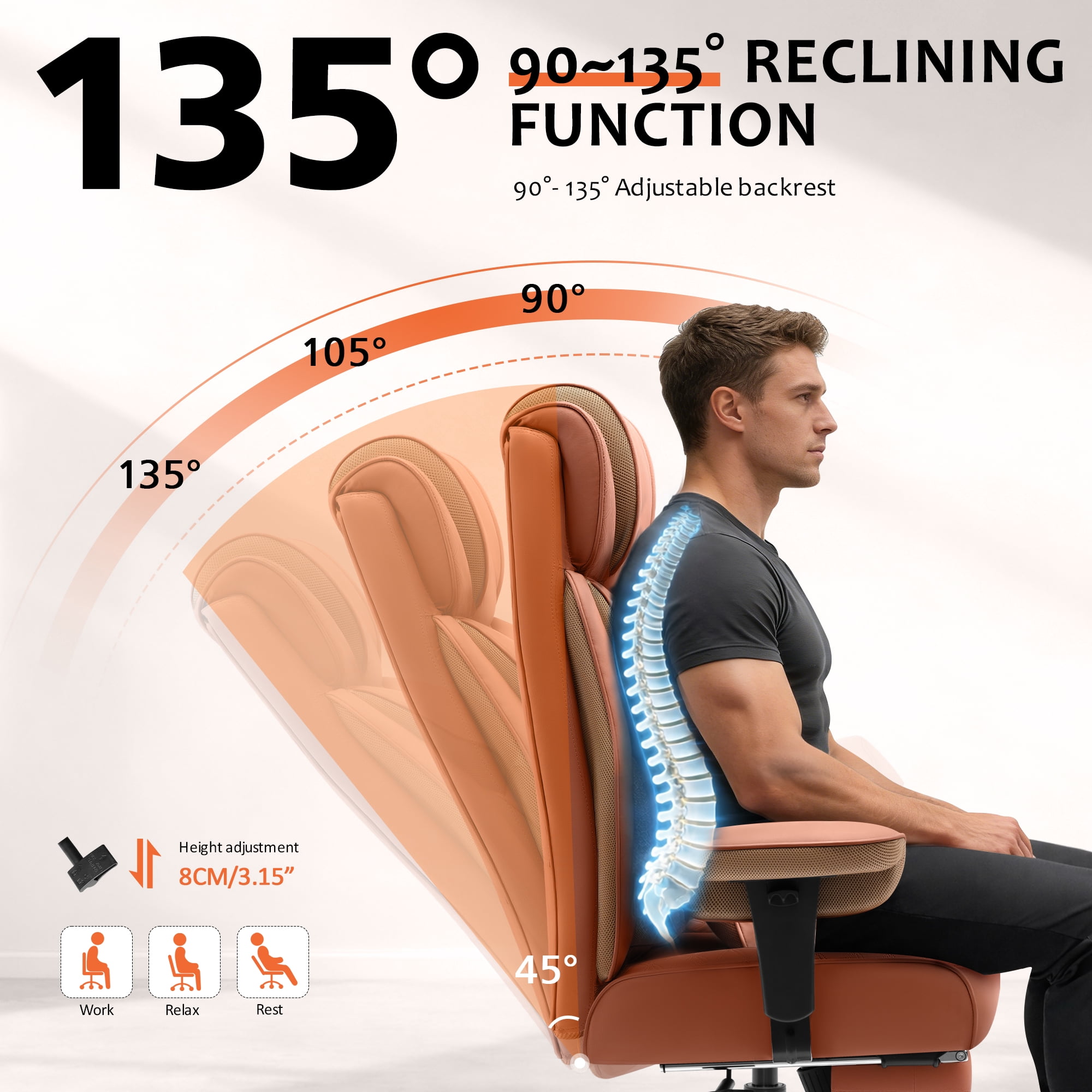 FASTES Office Chair, Big and Tall Desk Chairs with Footrest 400lbs Gaming Chair Ergonomic Executive High-Back Reclining Computer Chair Swivel Wheels and Padded Lumbar Support, Brown