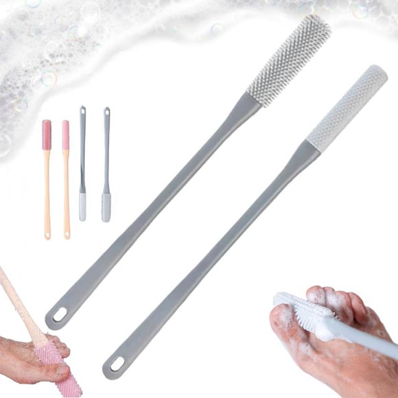 Cepillo de limpieza para espacios de dedos, cepillo de limpieza de silicona con mango largo y cepillo exfoliante, depurador de pies en la ducha, aplicador de loción exfoliante de piel suave para toda