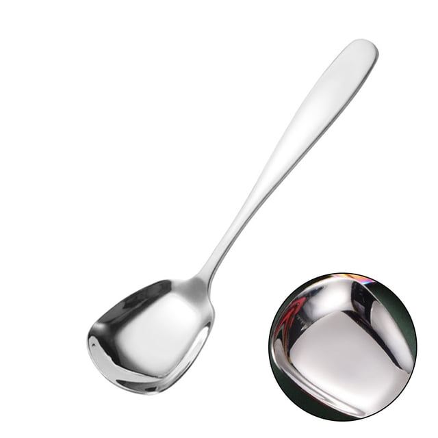 Square Head Stainless Steel Spoons, Rice& Soup Spoons, Large Spoons for Home Silver