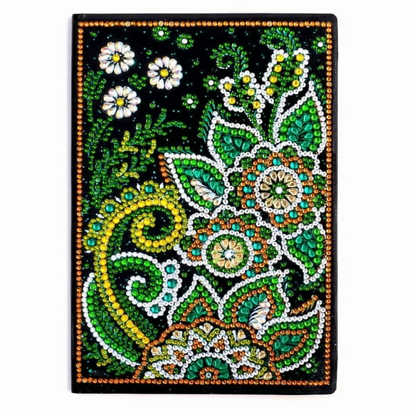 2books DIY Diamond Painting Notebook Kits including PU Leather Book Resin Rhinestones Diamond Sticky Pen Tray Plate and Glue Clay Flower Pattern 210x150mm 50 pages/book