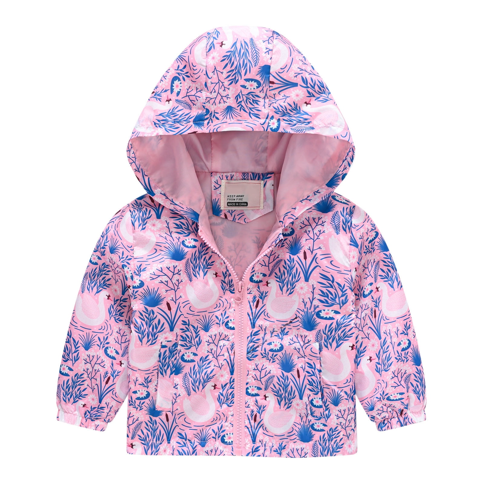 Toddler Winter Coat Baby Warm Cute Flowers Printed Zipper Hooded