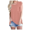 thumbnail image 2 of Jophufed Fashi Women Tee T-Shirt Solid Short Sleeve O-Neck Pockets Casual Tops Blouse Gifts, 2 of 5