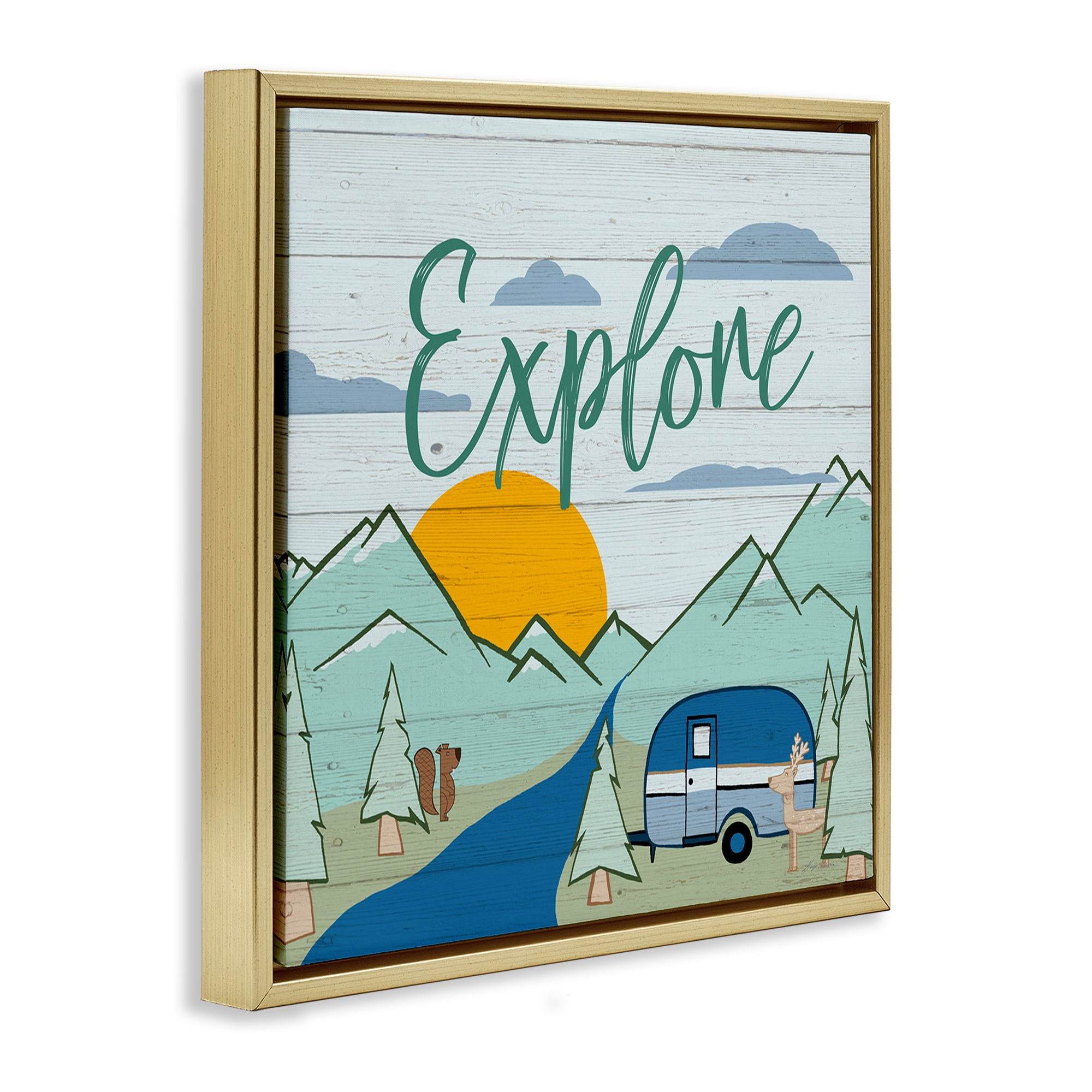Stupell Industries Explore Rustic Adventure Landscape & Nature Painting Gold Floater Framed Canvas Art Print Wall Art, 25 x 25