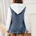 thumbnail image 5 of Womens Hoodie Denim Jackets Lightweight Casual Long Sleeve Button up Drawstring Jeans Sweatshirt with Hood, L, 5 of 7