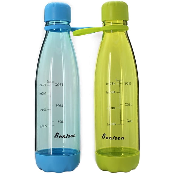 Bonison Sports Bottle with Soft Handle BPA Free 23 OZ Leak Proof and Eco Friendly with Cola Shaped (Green   Blue, Valued 2 Pack)