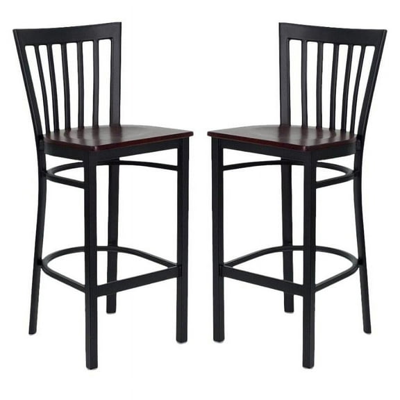 Home Square Hercules 29" Back Bar Stool in Mahogany/Black - Set of 2