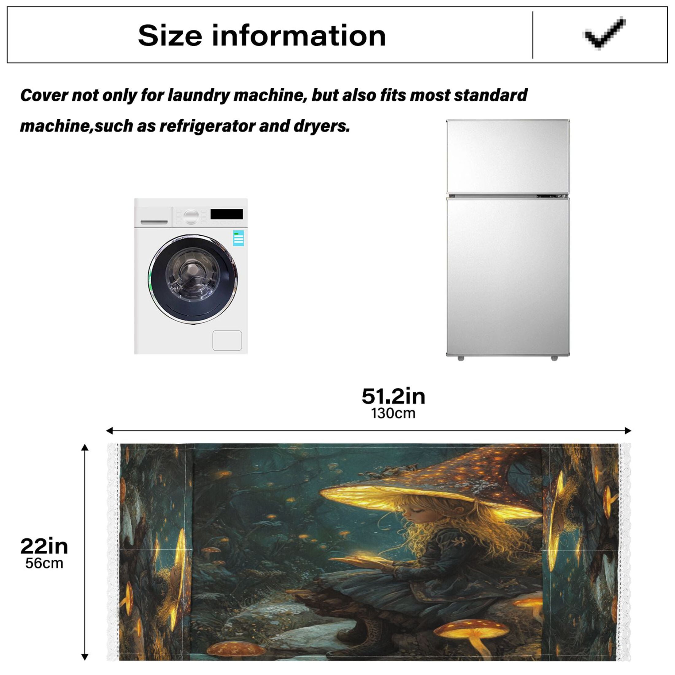 Mushroom GirlWasher and Dryer Covers Dust-Proof and Oil Resistant Fridge Cover with 4 Storage Pockets Washing Machine Top Cover for Laundry Kitchen Home 51.2 x 22 In
