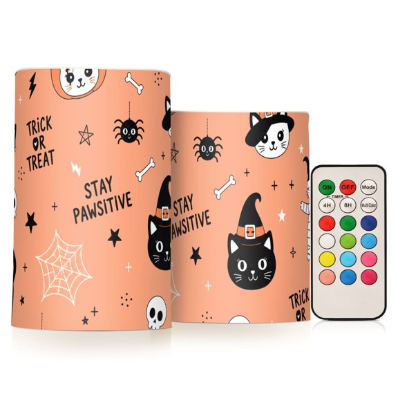 Cats Flameless Candles Flickering with Remote and Timer Battery Operated LED Pillar Candle Set of 2