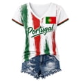 thumbnail image 4 of 2026 Soccer Game Women's Portugal Themed V Neck Short Sleeve T-Shirt, Red Green Color Block Graphic Fan Tee, Breathable Casual Sport Top, 4 of 4