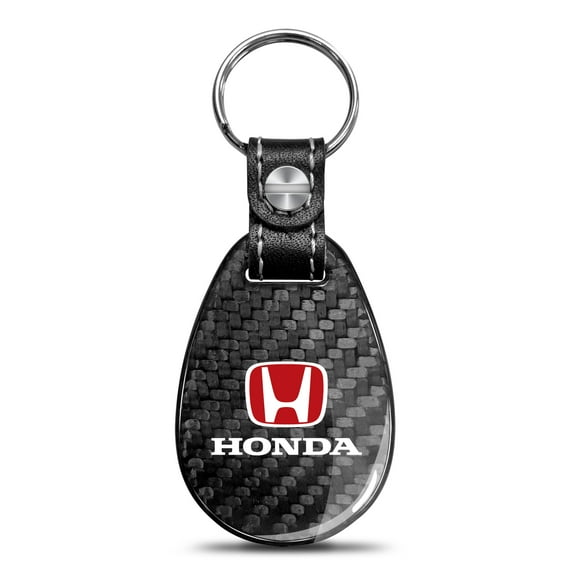 iPick Image for Honda Logo in Red Real Black Carbon Fiber with Leather Strap Large Tear Drop Key Chain, Official Licensed