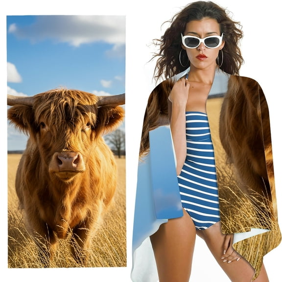 RKSupls watercolor Cow Quick Dry Sand-Free Large Pool Beach Towel
, Ultra-Soft Microfiber for Bathroom, beach, Soft Super Absorbent- 30x60 in
